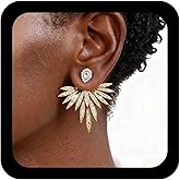 Andelaisi Boho Crystal Wing Ear Jacket Earrings Vintage CZ Angel Wing Earrings Gold Feather Wing Earrings Personalized Guardian Angel Stud Earrings Jewelry for Women