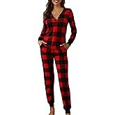 Smile Fish Womens Red Plaid Pajama Sets Henley Neck Buffalo Comfy Loungewear Sets