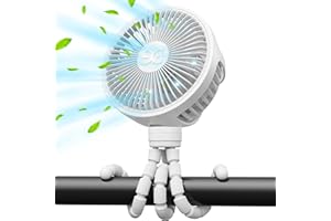 GUSGU Stroller Fan Clip on for Baby, Flexible Tripod & Rechargeable Battery, Small Personal Fan, Mini Portable Fan for Travel, Handheld, Car (White)