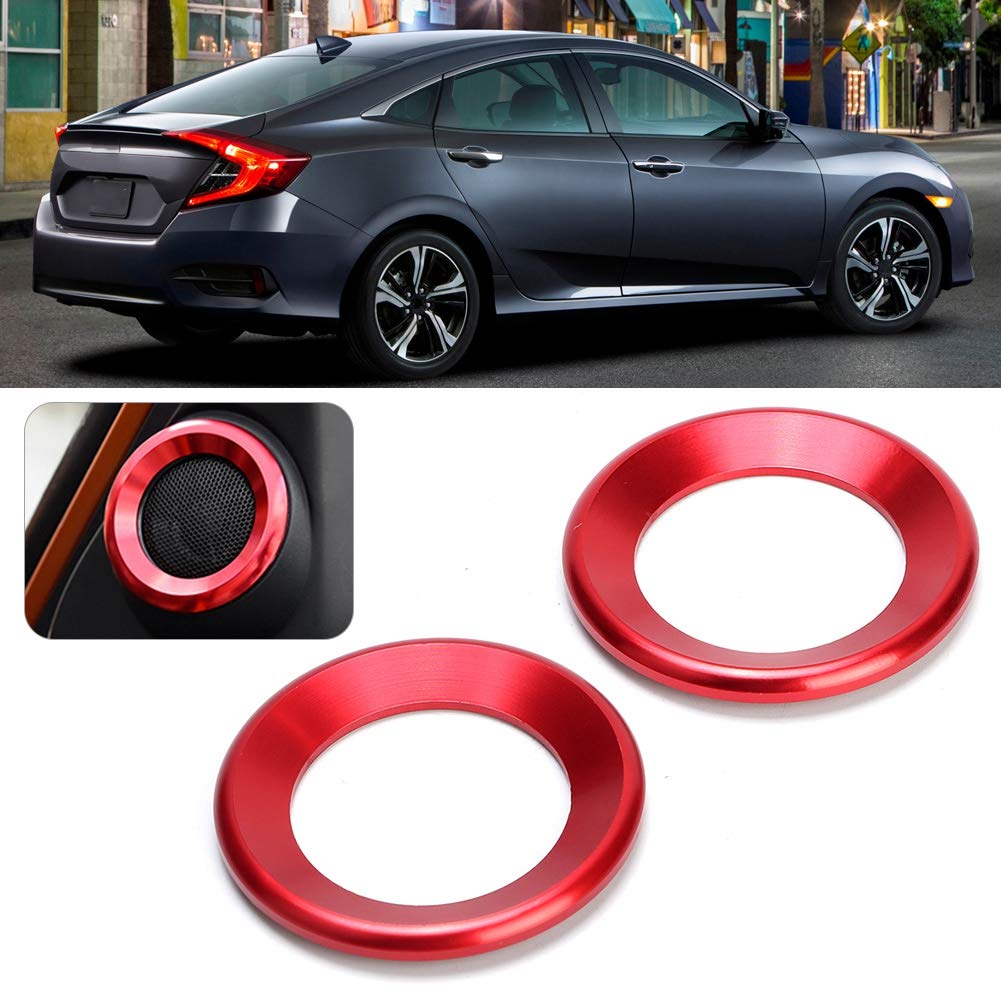 EVGATSAUTO 2pcs Loudspeaker Circle Trim Audio Speaker Car Door Audio Speaker Ring Cover Decorative Ring Fit for 10th Trim Red
