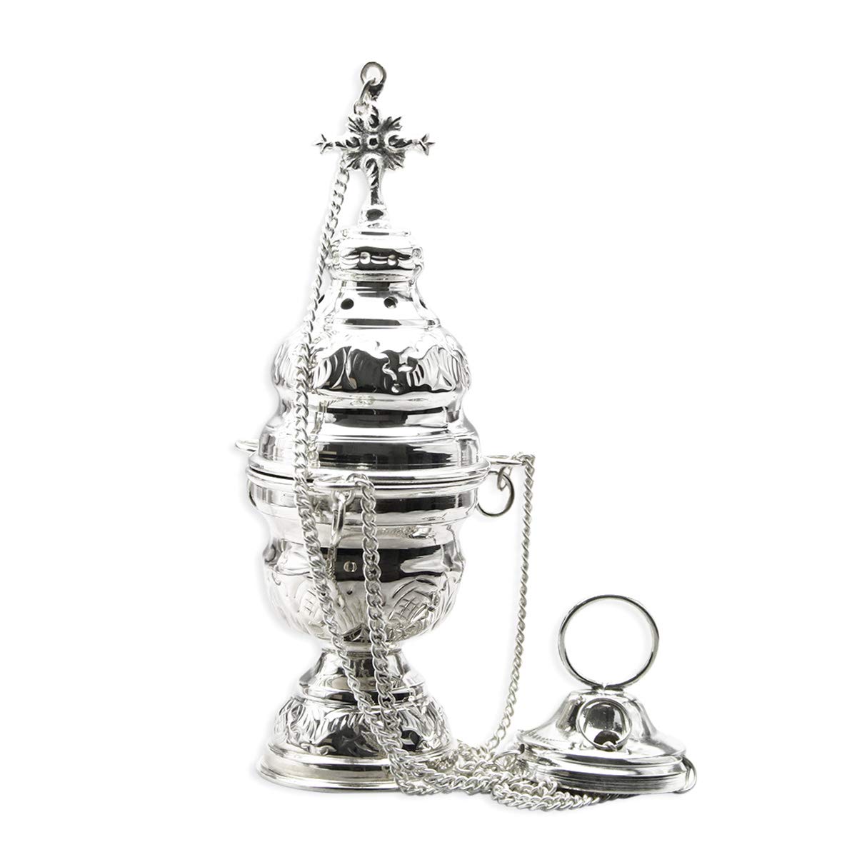 NKlaus incense burner brass silver plated inner bowl solid chain 20cm incense burner for church house operating mode incense coal handwork 2170