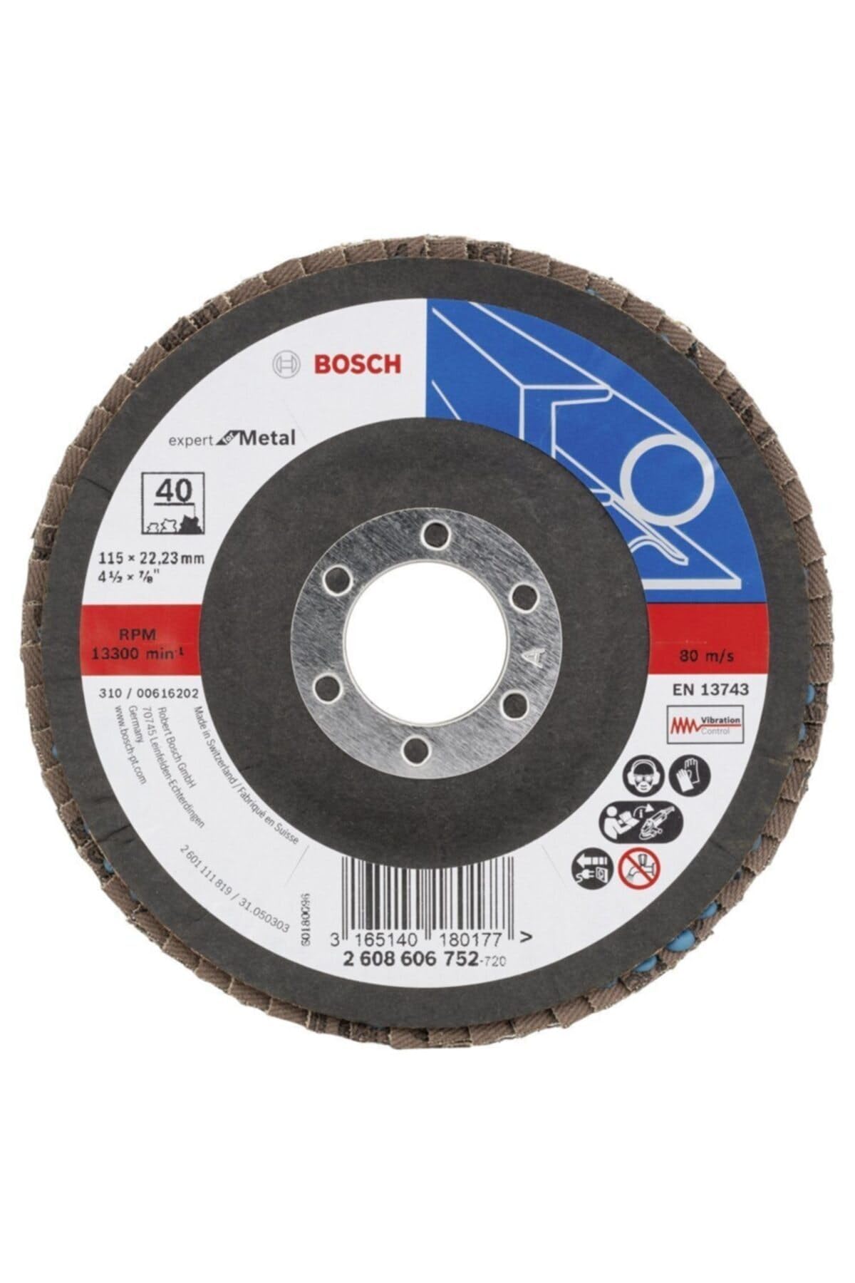 Bosch 2608606752 (2 608 606 752) Flap Disc 115 Mm, 22,23 Mm, 40, U/min.