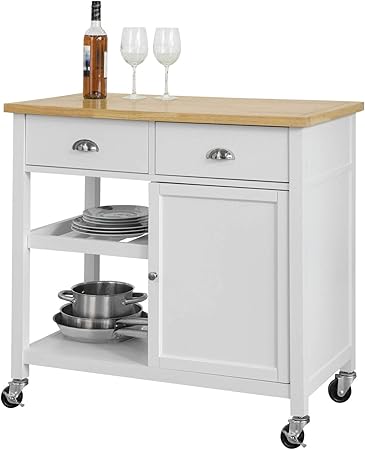 Sobuy Fkw45 Wn Kitchen Storage Cabinet Kitchen Storage Serving Trolley Cart With Rubber Wood Worktop Storage Trolleys