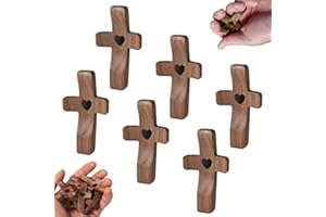 6 Pcs Wooden Cross- Cross My Heart, Walnut Pocket Crosses for Anxiety Relief & Prayer, Religious Easter Fathers Day Christian
