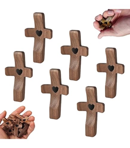 Yunjuhop Croix En Bois, Croix « Cross My Heart From The Holy Land » - Jésus - Croix De Poche En Bois Pour Soulager Le Stress - Cadeau Chrétien - Noir