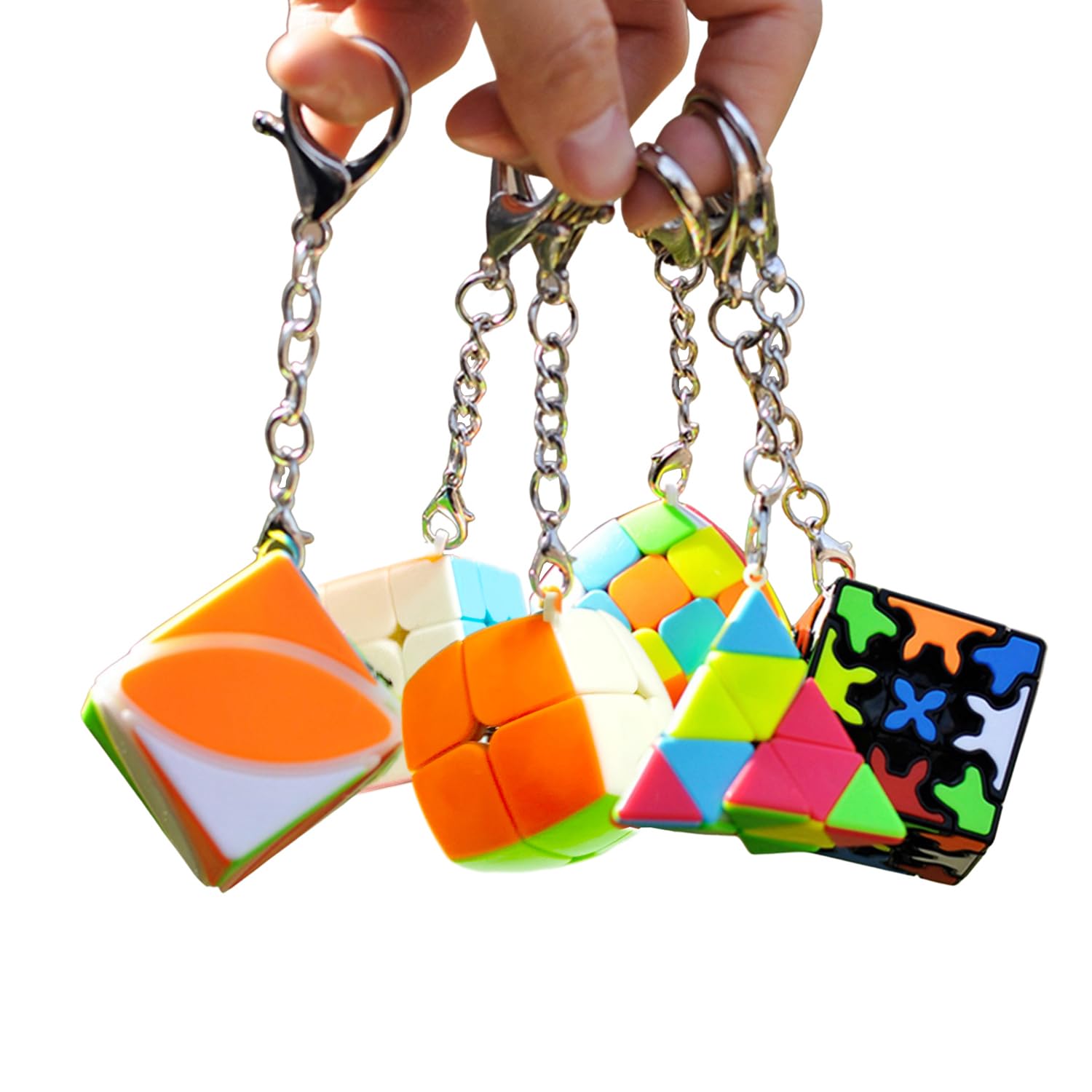 Yealvin Mini Cubes Keychain Set, Keychain Mini Cube Bundle of 2x2 3x3 3x3x3 Small Bread 3x3 Gear Cube Pyraminx Cube and Ivy Cube (6 Pack)