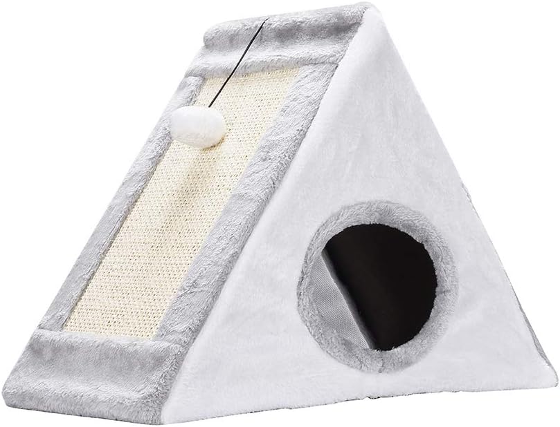 XianghuangTechnology 2-in-1 Cat Cave Bed with Scratching Post Triangular Cat Cave,Fully Collapsible Cat House/Caves Condo Indoor/Outdoor (Gray) - Image 3