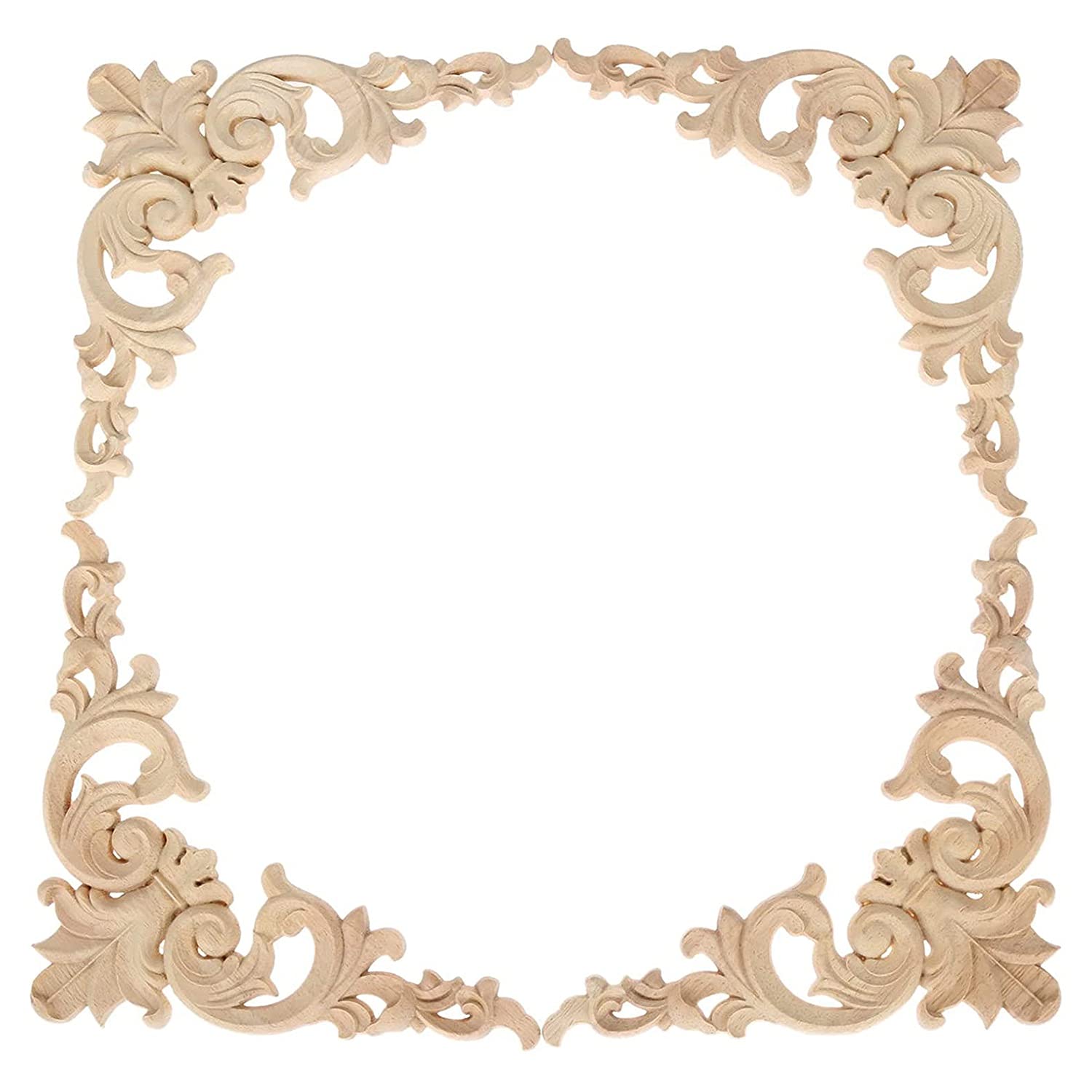 Pojedehy 4Pcs Wood Carved Mouldings Corner Onlay Applique European Decor 20X20cm