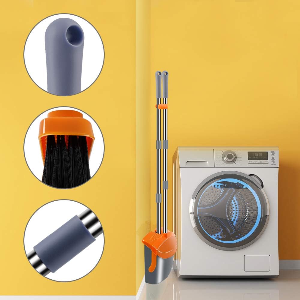 Kelamayi Dustpan and Broom Set,Stainless Long Handle Commercial Dust Pan Broom Combo Foldable Stand Dust Pan Sweep Set,Ideal for Pet Dog Hair Home Kitchen Office Cleaning: Home & Kitchen