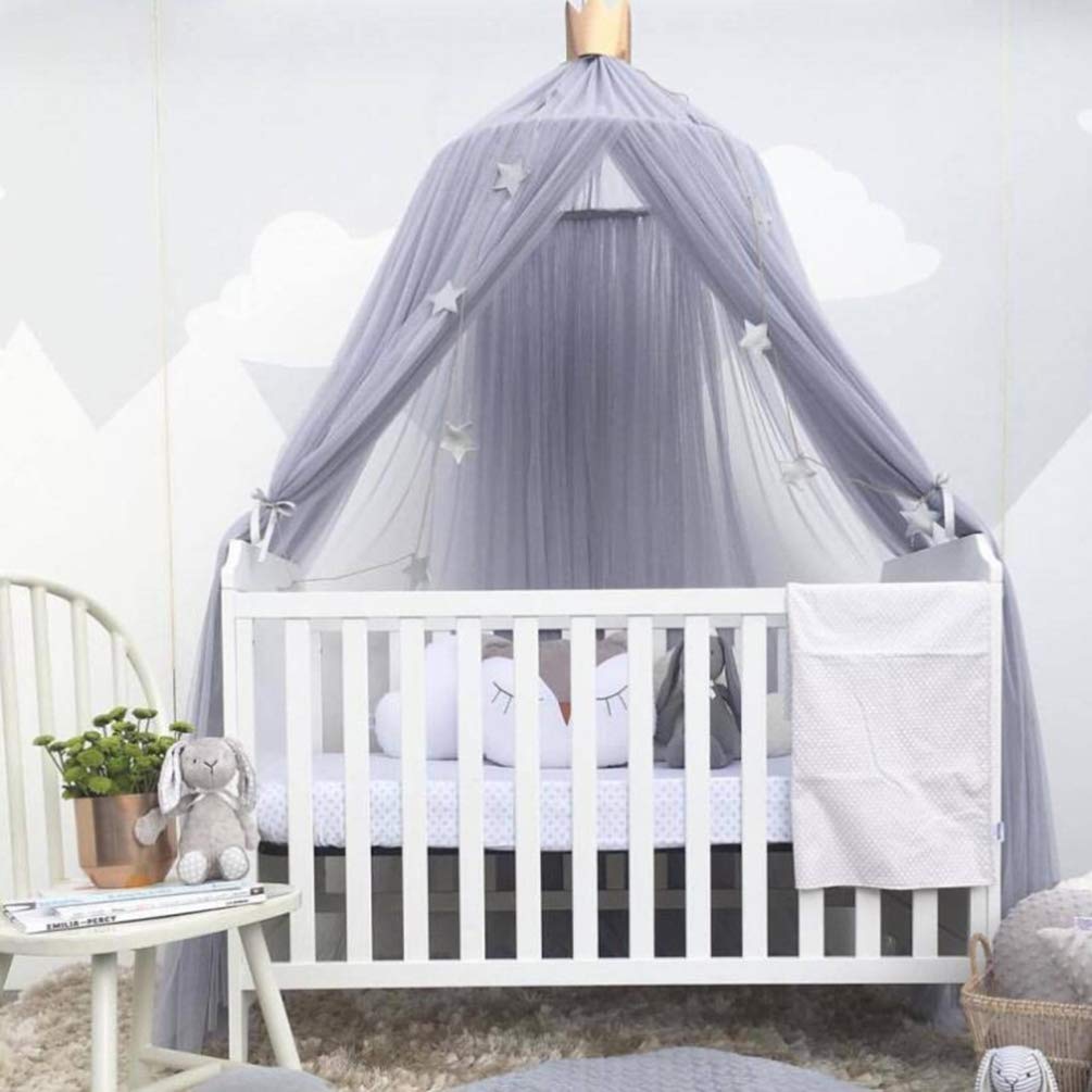 Nideen Bed Canopy for Girls,Round Dome Mosquito Net,Yarn Mesh Bed Canopy Hanging Curtain Net for Children Baby Game House Nursery Decor(Grey)