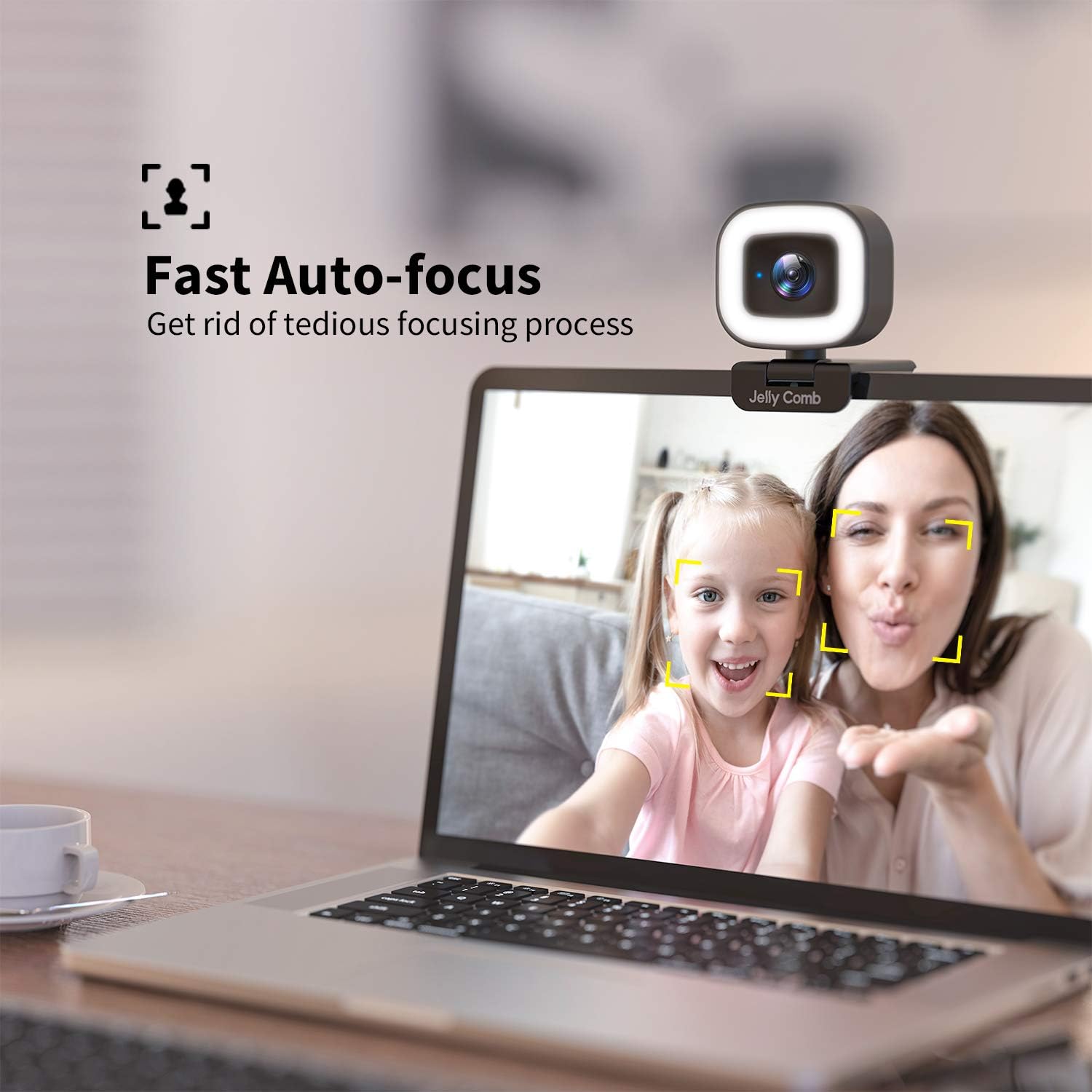 60FPS Webcam with Ring Light, Jelly Comb Auto-Focus HD 60FPS, 1080P Web Camera with Dual Microphone and Privacy Cover for YouTube, Skype, Zoom, Twitch, OBS, Xsplit and Video Calling, W15 : Electronics