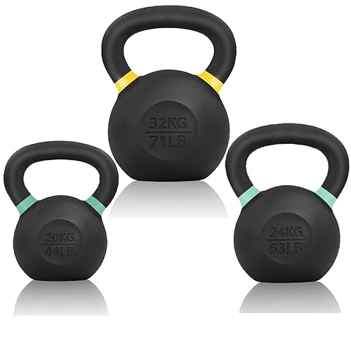Yes4All Kettlebell Cast iron/Powder Coated Kettlebell Bundle 44LB + 53LB + 71LB - Easy Grip Handle for Strength Training, Home Gym
