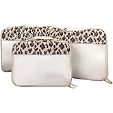 Itzy Ritzy Packing Cubes for Travel – Set of 3 Large Packing Cubes or Travel Organizers; Each Cube Features a Mesh Top, Double Zippers and a Fabric Handle; Large Sizes (Leopard)