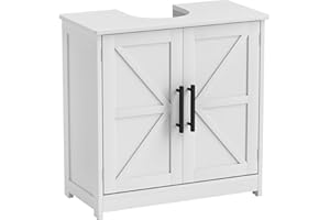 HOMCOM Pedestal Sink Storage Cabinet, Farmhouse Freestanding Bathroom Sink Cabinet with 2 Barn Doors and Adjustable Shelf, White