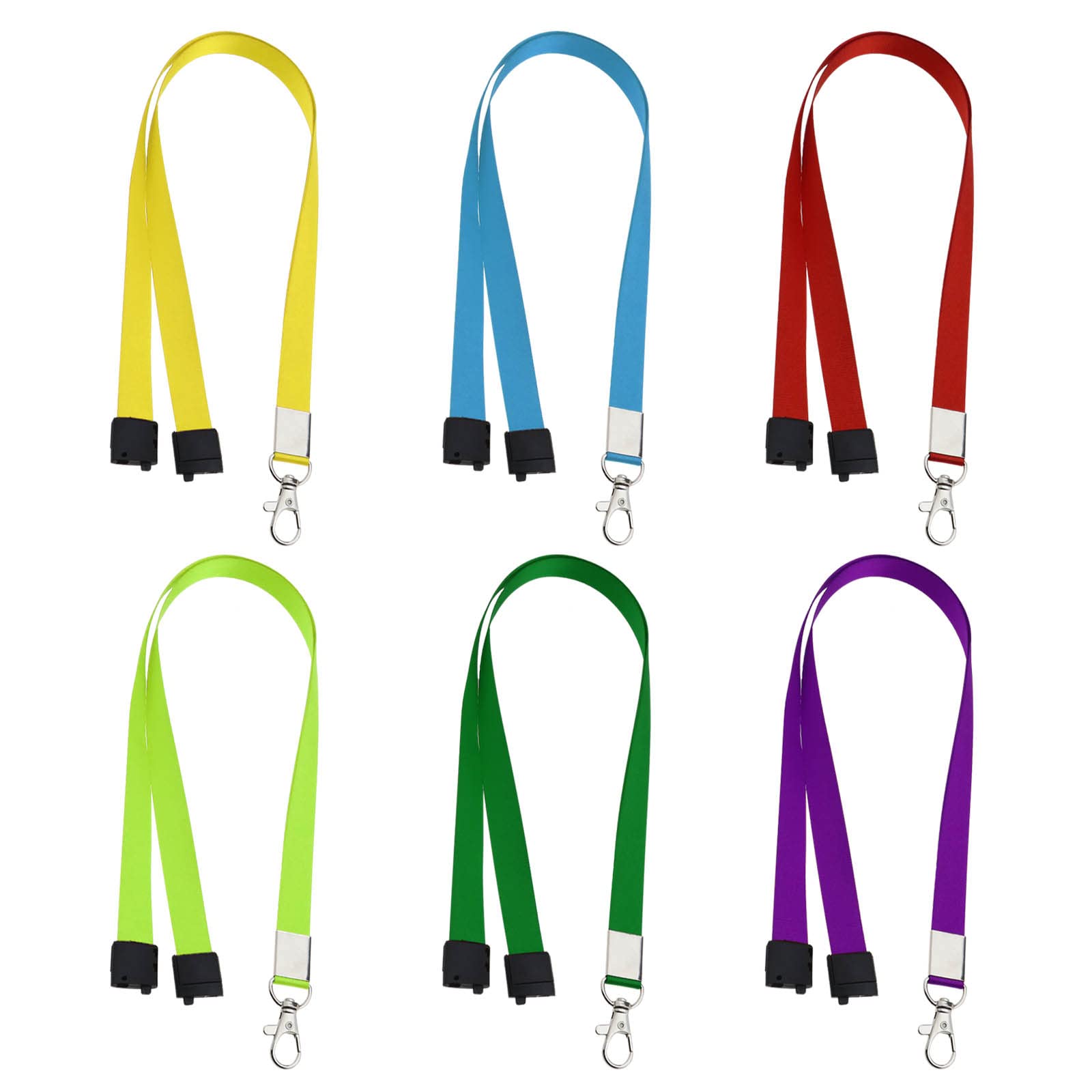 ECSiNG 6PCS Lanyard Neck Strap Badge Holder for Keychain Wallet ID Card Badge Wallet Whistle with Safety Breakaway Buckle Yellow Green Purple Red Orange Light Blue