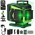 16 Line Laser Level 360 Self Leveling, 4x360°Professional 4D Green Cross Line laser Level for Construction and Picture Hanging with 2 Batteries, Adjustable brightness & Remote Control