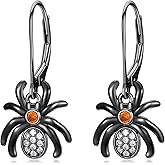 KZX Spider Earrings 925 Sterling Silver Black Spider Earrings Dangle Halloween Spider Earrings Jewelry for Women Halloween Christmas Gift
