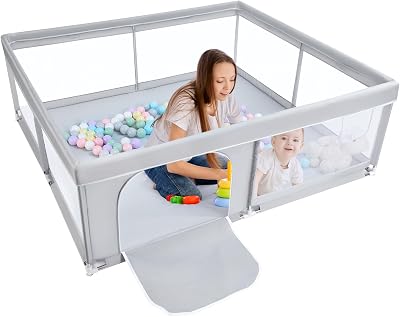 BEJOY Baby Playpen 150cm Compact Safe Foam Mesh Zipper Door Indoor Outdoor