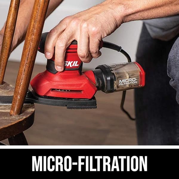 SKIL CORDED MULTI-FUNCTION DETAIL SANDER WITH MICRO-FILTER DUST BOX 3 ADDITIONAL ATTACHMENTS & 12PC SANDING SHEET- SR232301