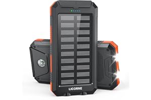 LICORNE Solar Charger Power Bank Fast Charging - 30000mAh Portable Solar Phone Battery Panel Charger, QC3.0 Dual USB Port Battery Pack Charger for All Cell Phones & Electronic Devices (Orange)