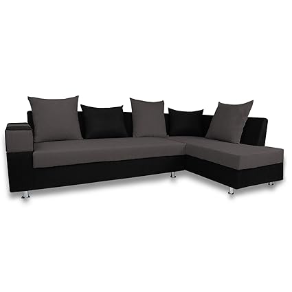 Adorn India Adillac 5 Seater Corner Sofa (Right Side, Grey & Black)