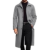 Runcati Mens Long Trench Coat Single Breasted Lapel Overcoat Casual Fall Winter Warm Peacoat