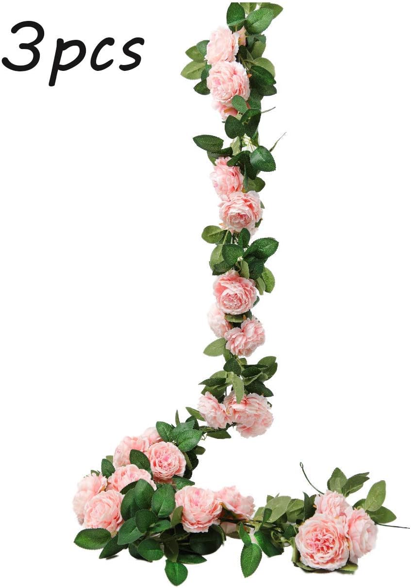SHACOS 3pcs Artificial Flower Garland 3 Strand 6.0 m Fake Rose Garland Flower Vines for Wedding Party Home Garden Pink - Image 3