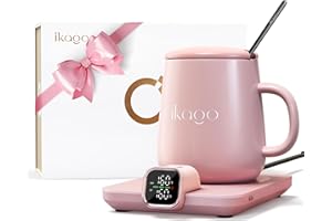 Coffee Mug Warmer & iKago Mug Set, Accurate Temperature Control Smart Heated Mug for Desk, Electric Coffee Warmer with Auto S