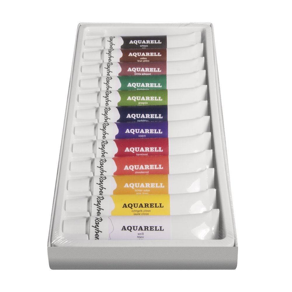 Rayher Set of 12 Artists Quality Watercolours, 12ml Colour Tubes for Water Painting in 12 assorted colours, 38915000