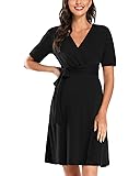 BBHoping Women’s Casual Knee Length Wrap Maternity Dress Short Sleeve with Belt