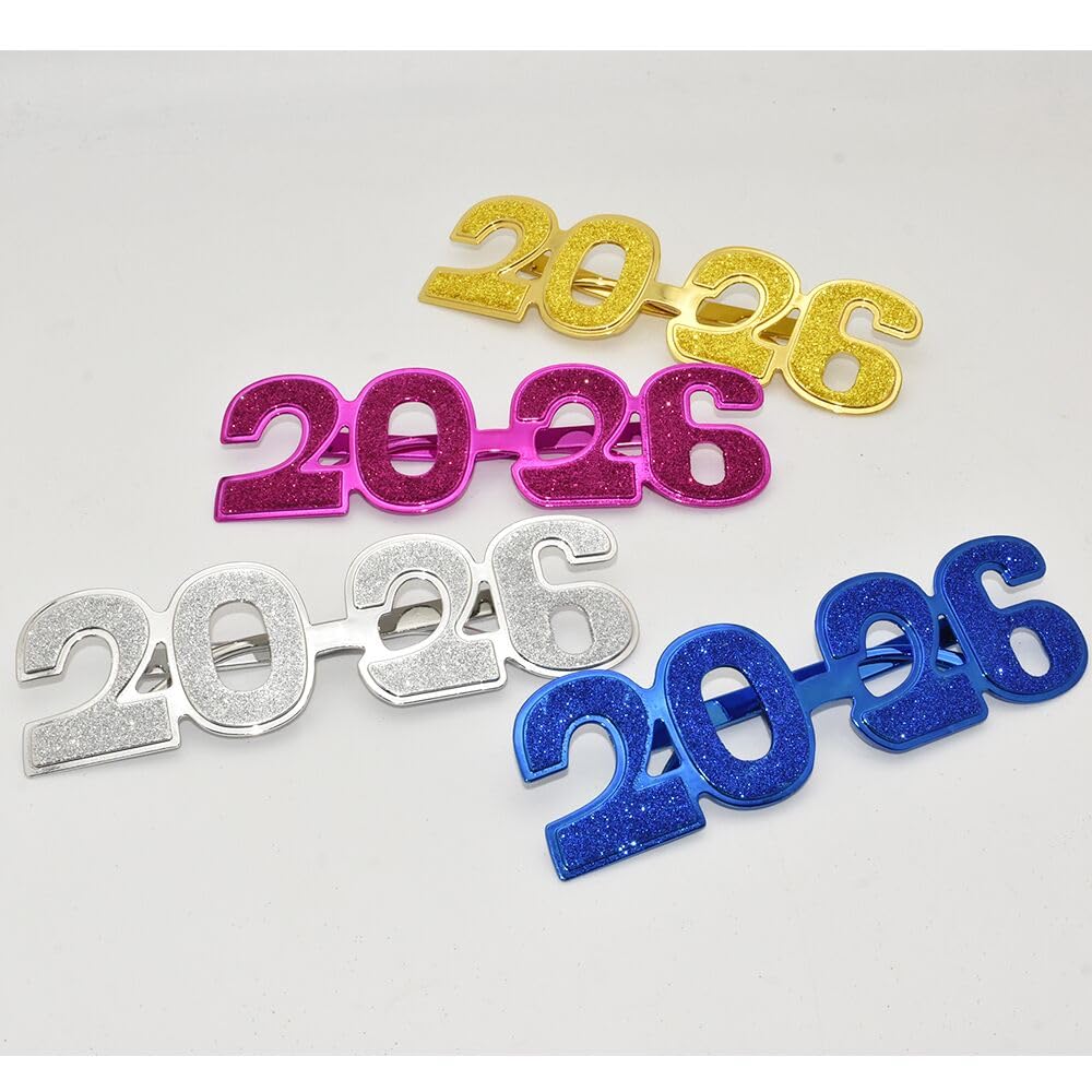 SWHATYW 4PCS 2026 Plastic Glasses Happy New Year's Eve Glasses Class Of 2026 Graduation Grad 2026 Party Favor Photo Props