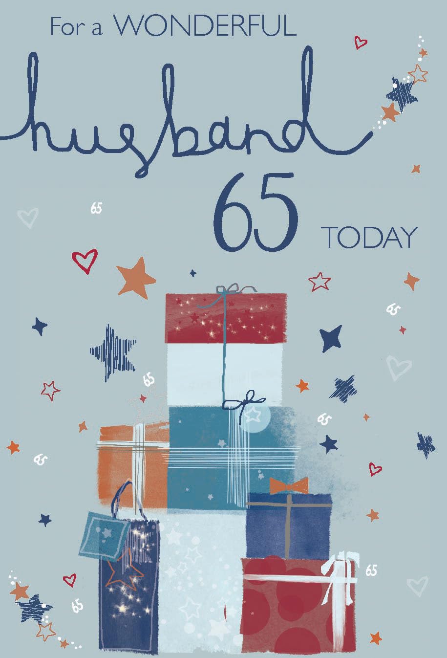 IC&G 65th Birthday Card for Husband - Age 65 Presents & Stars Design - Premium Special Birthday Greeting Card with Envelope for Him