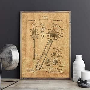 Llave inglesa Llave ajustable Patente Wall Art Print Garaje Carteles