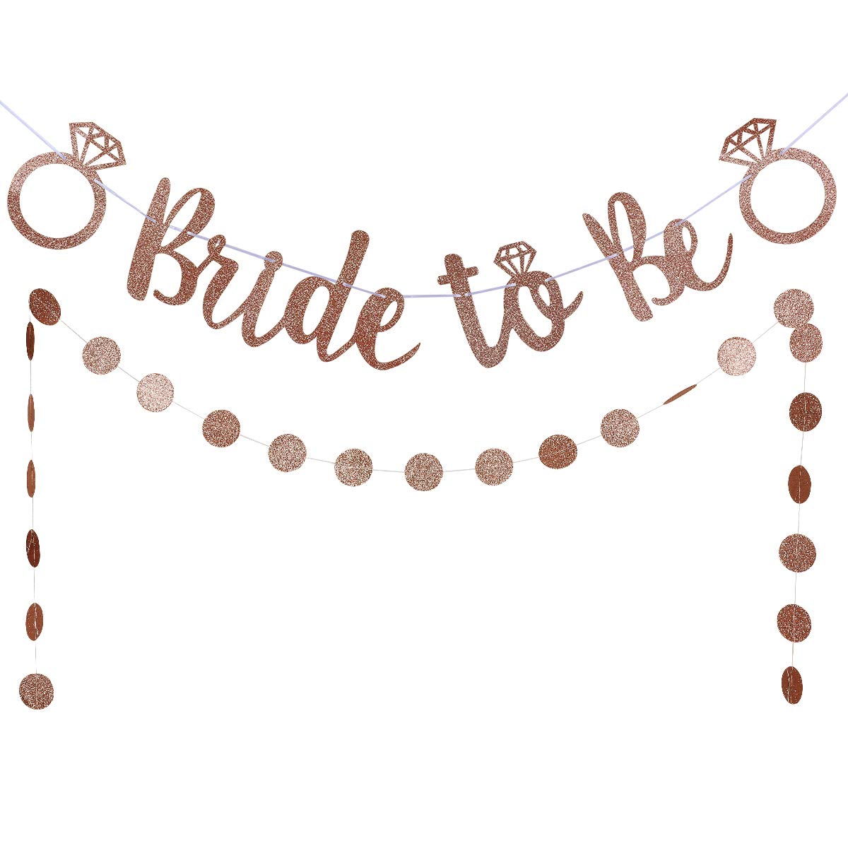 Rose Gold Glittery Bride to Be Banner and Rose Gold Glittery Circle Dots Garland (25pcs circle dots)- Bachelorette Wedding Engagement Party Decoration Supplies