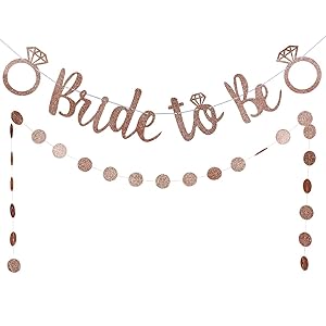 Rose Gold Glittery Bride to Be Banner and Rose Gold Glittery Circle Dots Garland (25pcs circle dots)- Bachelorette Wedding Engagement Party Decoration Supplies