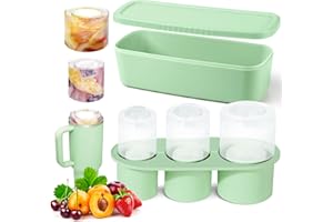 QUTIFE Ice Cube Tray for Stanley Cup Tumblers 30-40oz, Silicone Ice Cube Molds with Lid and Bin, Easy Release Ice Maker for Chilling Cocktails, Coffee, Drinks, BPA Free(Green)