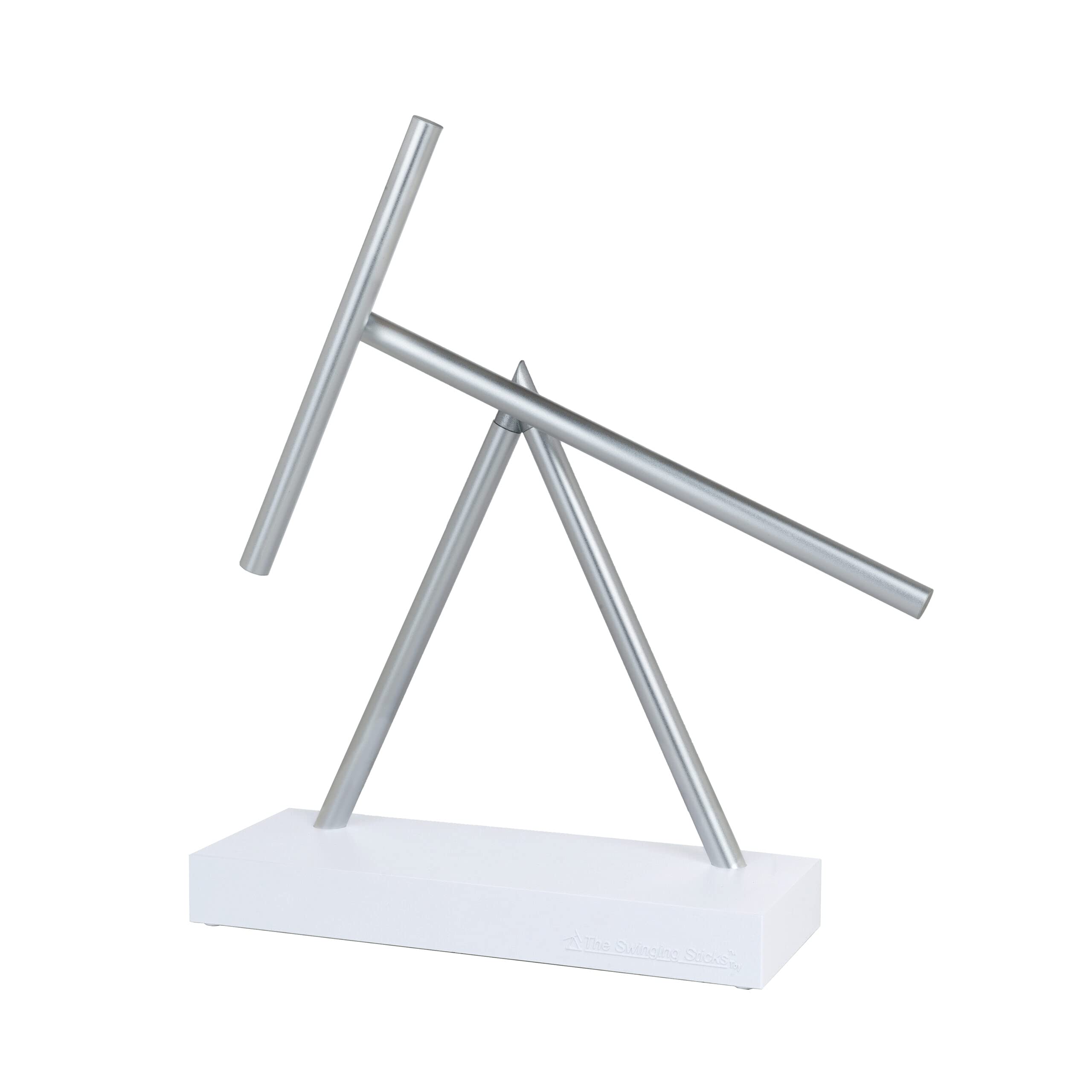 The Swinging Sticks Kinetic Energy Sculpture - Desktop Toy Version (White/Silver)