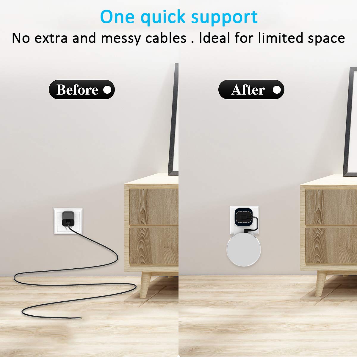 Echo Dot Wall Mount Outlet Hanger - Idealife Speakers Holder for Dot 2nd Generation Speaker Alexia Echo Dot Bracket Plug Mount with Alexa Short Charging Cable, Space-Saving Speaker Hanger (White)