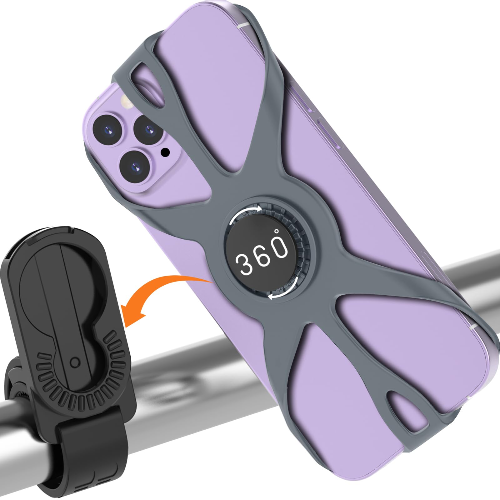 SZCFAN Bike Phone Mount Holder, Detachable Bicycle- 360° Rotatable, Cell Phone Mount for 4"-7" Phones Silicone Bicycle for 16 Pro Max / 15, S10 and More 4.7-6.8" Phone, Grey
