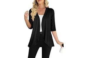 AYIFU Women's Lightweight 3/4 Sleeve Open Front Cardigan Soft Knit Casual Sweater