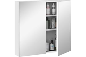 kleankin Bathroom Mirrored Cabinet, 24"x22" Steel Frame Medicine Cabinet, Wall-Mounted Storage Organizer with Double Doors, White