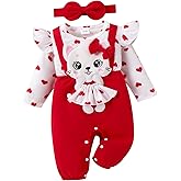 ODIMAME Baby Girl Clothes Newborn Romper Cute Cat Ruffled Long Sleeve Love Fall Winter Outfits with Bow Headband 0-18 Months