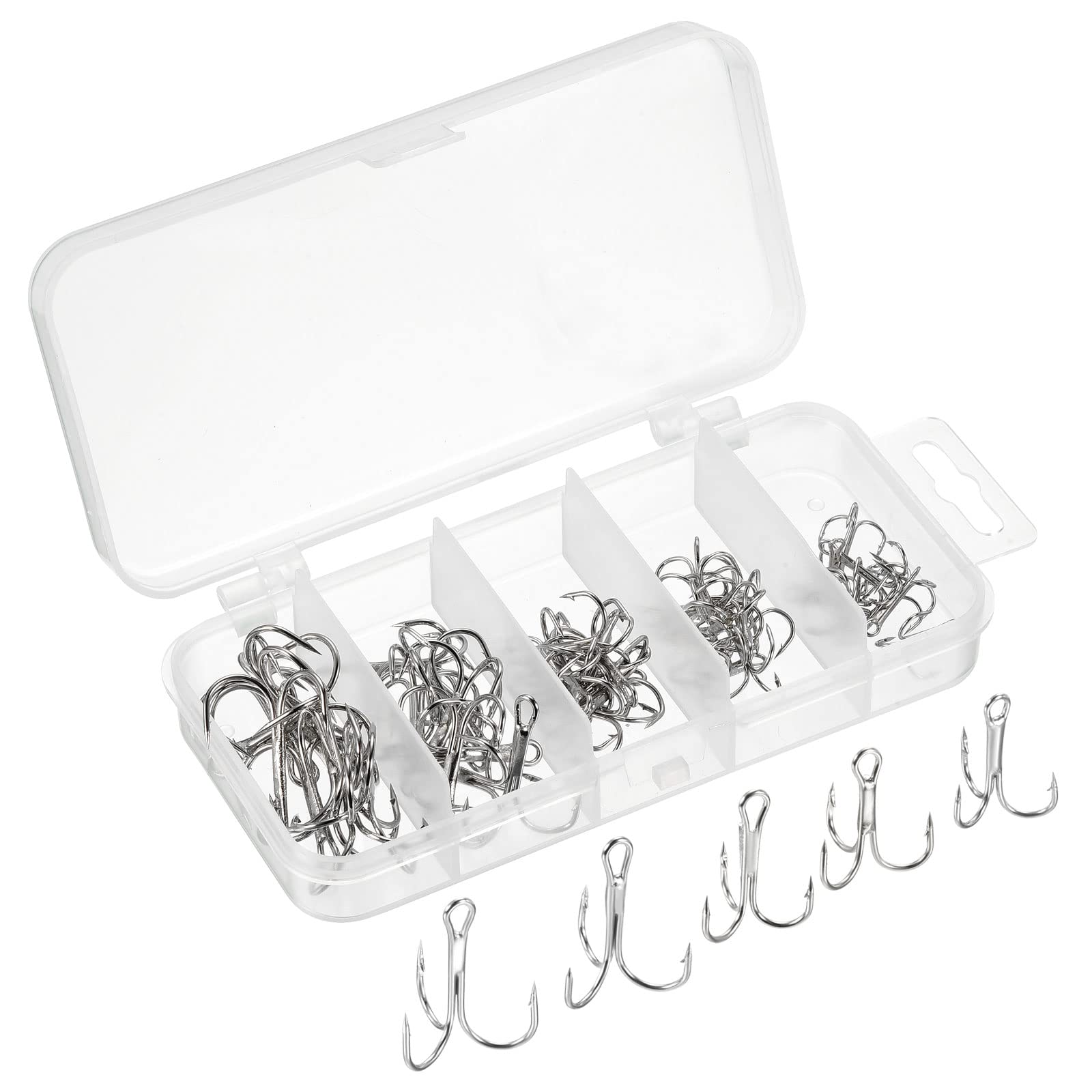 PATIKIL 10#8#6#4#2# Treble Fish Hooks Kit, 1 Set Carbon Steel Sharp Round Bend Hook Triple Barbed Hook for Freshwater Saltwater, White