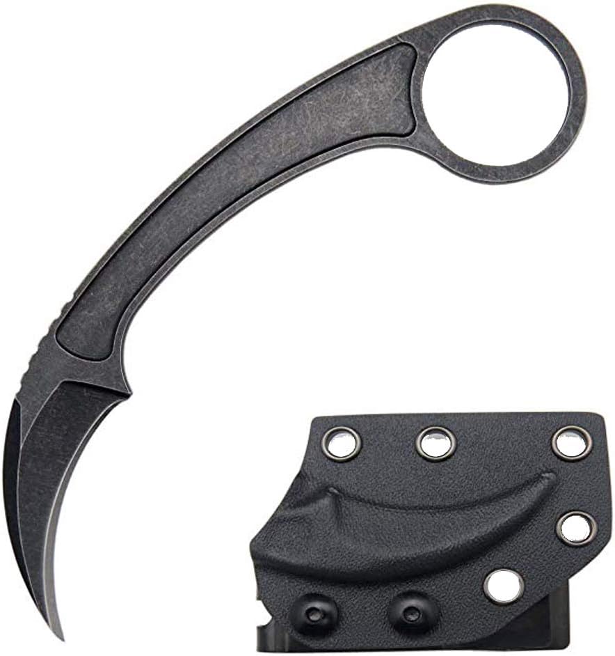 Promithi 5.2 Inch Karambit Claw Knife with Kydex Sheath Fixed Blade Tactical Knife D2 Steel Blade Outdoor Hunting, Survival, Tactical and EDC Tool