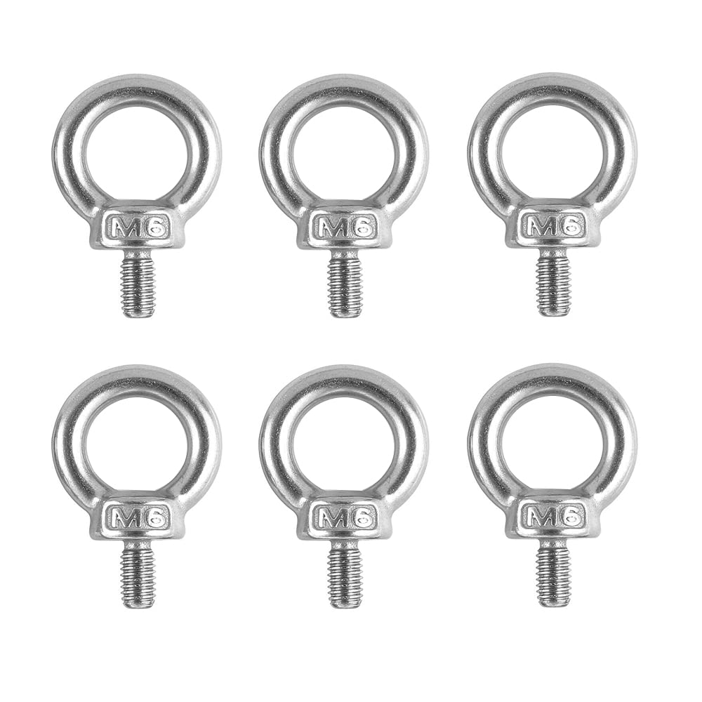 SyiXute 6 Pcs Lifting Eye Bolt M6,304 Stainless Steel Lifting Ring Eye Bolts,Male Thread Lifting Ring Eye Bolt for Living Lifting and Various Engineering Lifting Equipment (M6 x 12 mm)