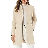 ebossy Women's Casual Stand Collar Single Breasted Wool Pea Coat Back Slit Slim Fit Mid-Long Blazer Coats with Pockets