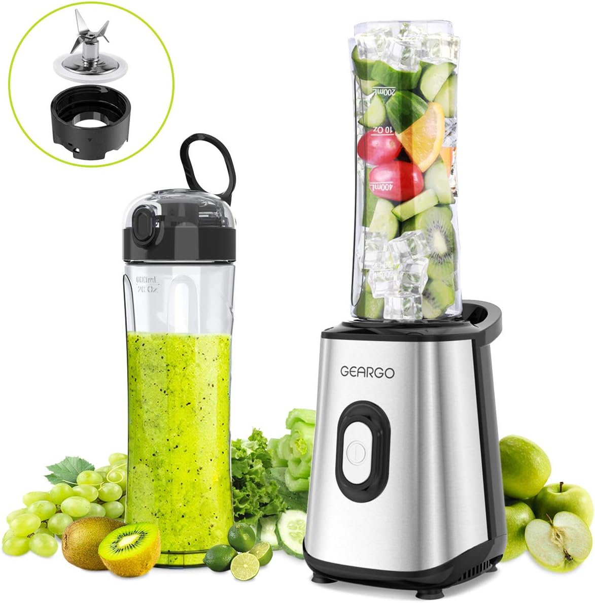 GEARGO Mini Blender Smoothie Mixeur avec Bouteilles Portables de 600ml sans BPA, 4 Lames en