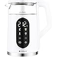 Tesslux Electric Tea Kettle, 1.7 Liter / 1500W Water Boiler Heater with Temperature Control, Cordless, BPA-Free, 4 Preset Heating Programs, Glass Boiling Teapot, White