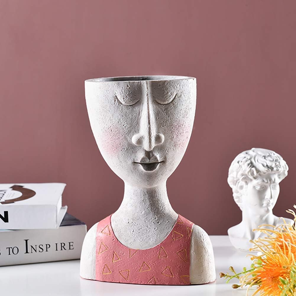 Uziqueif Gesicht Vase Startseite Garten Dekorative Familie Kunst Skulpturen Für Indoor Outdoor,Modern Ornamente Statue Kopf Pflanzer,Harz Blumentopf Vase,Woman a