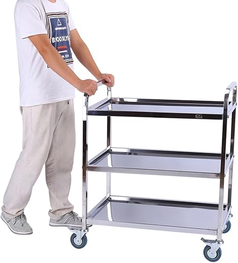 Gototop Edelstahl Mobile Trolley Servierwagen Transportwagen Kuchenwagen Mit 3 Boden Fur Restaurant Kuche Gastronomie Amazon De Kuche Haushalt